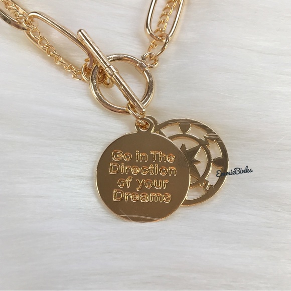New Wanderlust ‘Go In The Direction of Your Dreams’ Coin Cutout Toggle Necklace - Picture 10 of 16